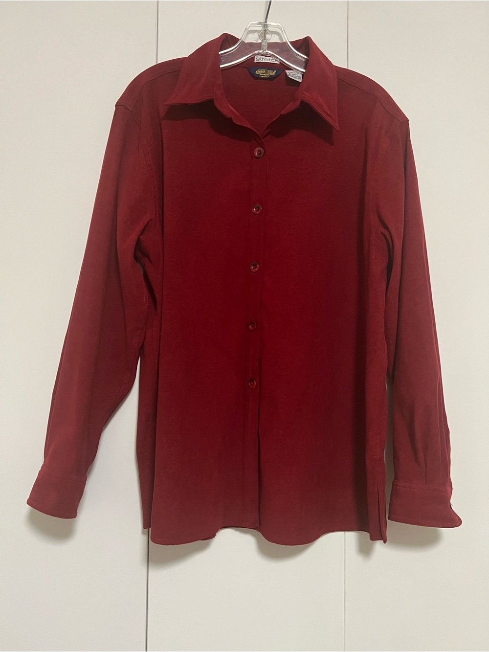 Vintage Shaver Lake Women’s Button-Up Shirt Red Textured Scroll Paisley Size L